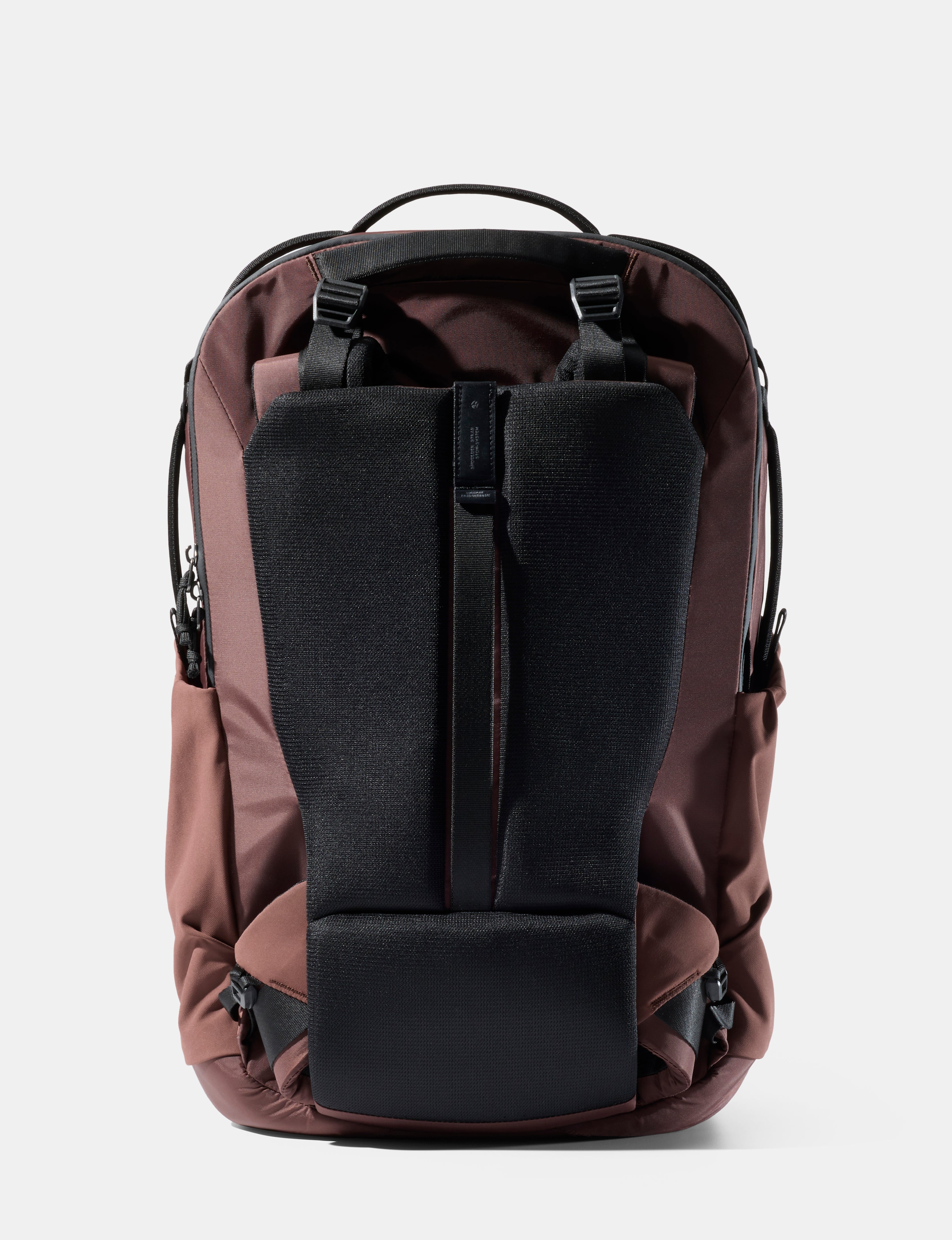 garnet and black backpack on a white background