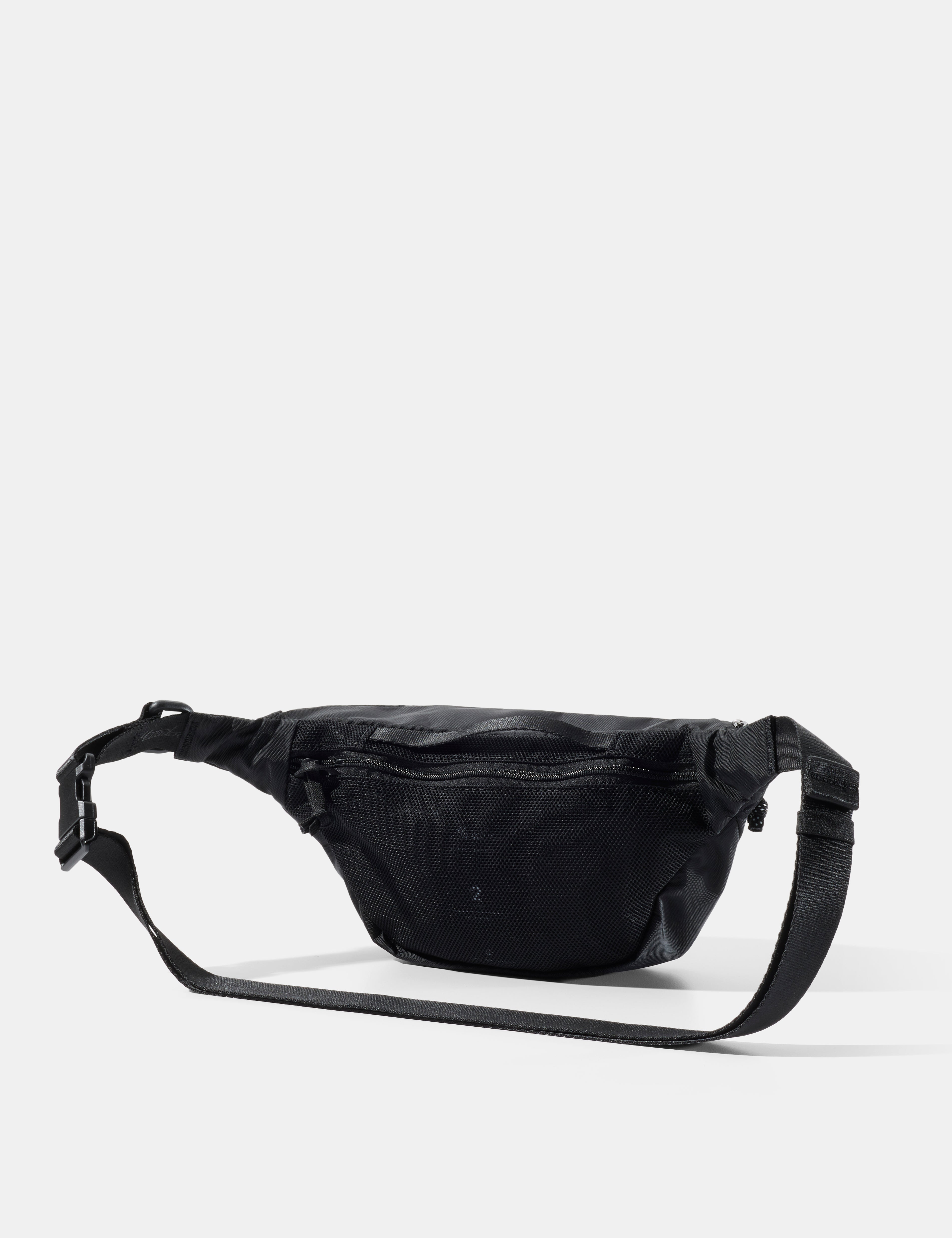 Black waist bag on a white background
