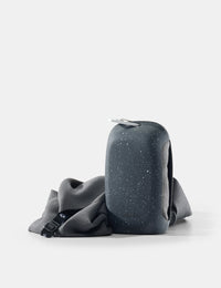 Gray towel and case on a white background