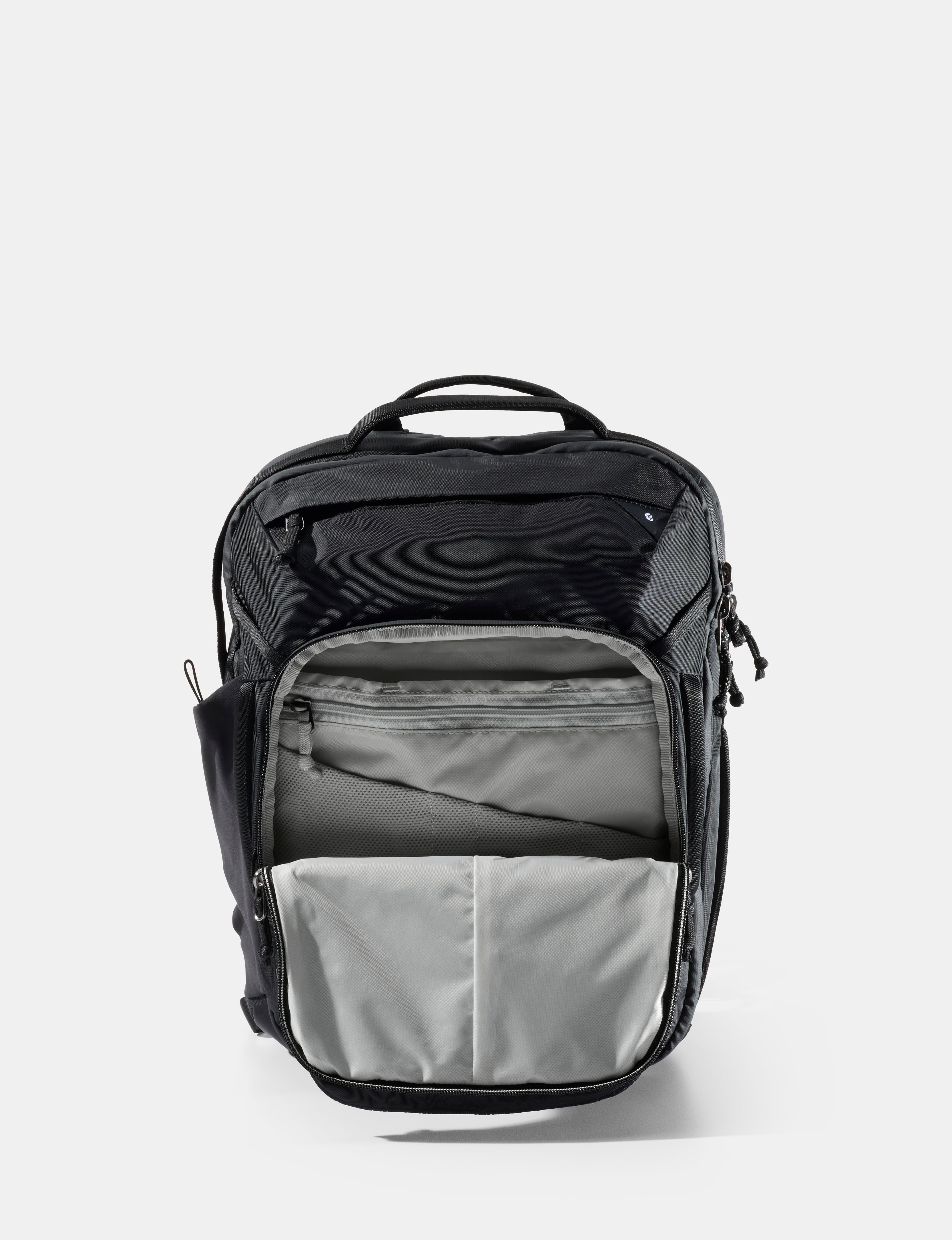 Black and gray backpack on a white background