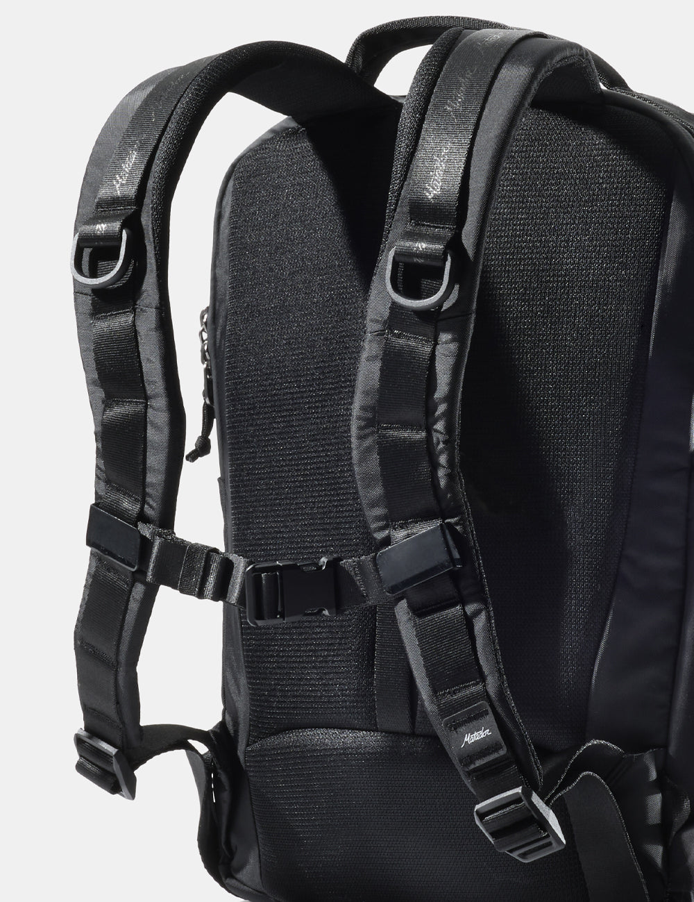 back view of black backpack with straps