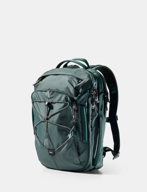 Green backpack on a light gray background