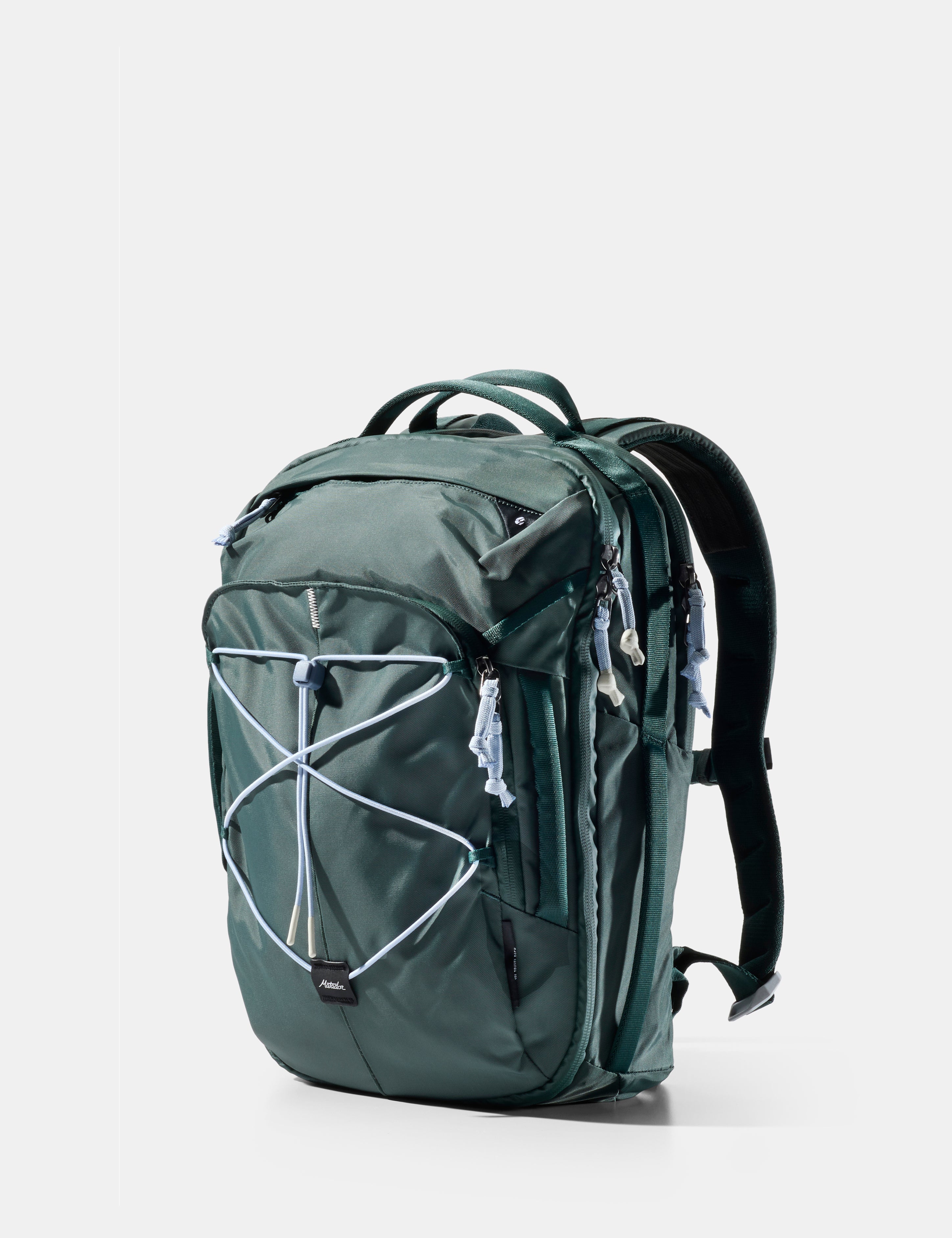 Green backpack on a white background