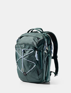 Green backpack on a white background