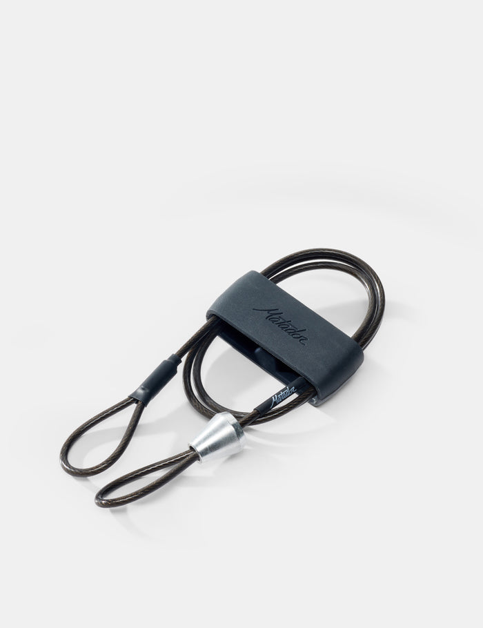 Black security cable on a white background
