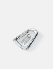Metallic carabiner with keys on a white background