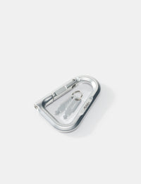 Metallic carabiner with keys on a white background