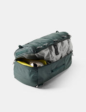 Green and gray duffel bag on a white background