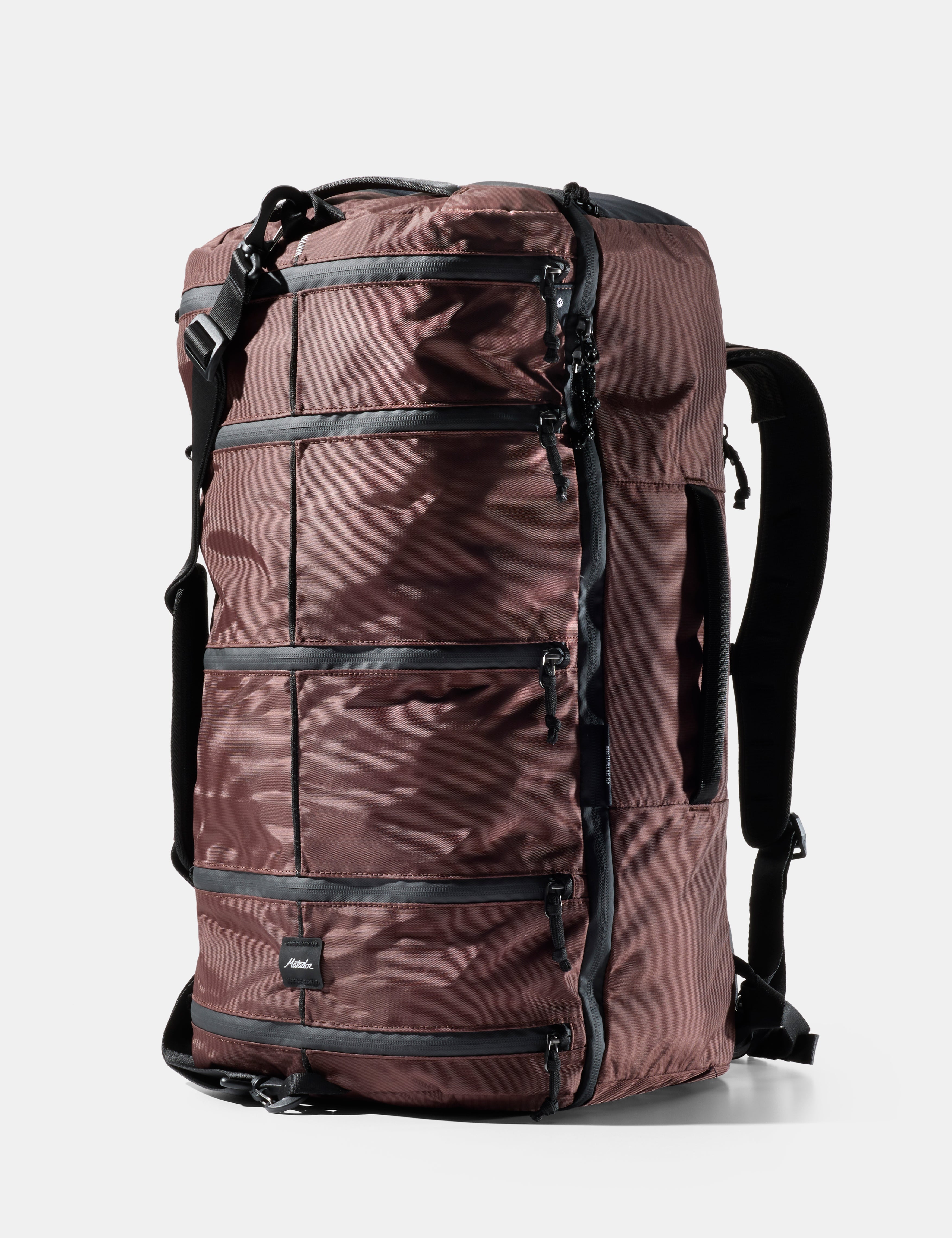 Garnet backpack with black straps on a white background