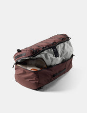 Garnet  duffel bag with open compartment on a white background