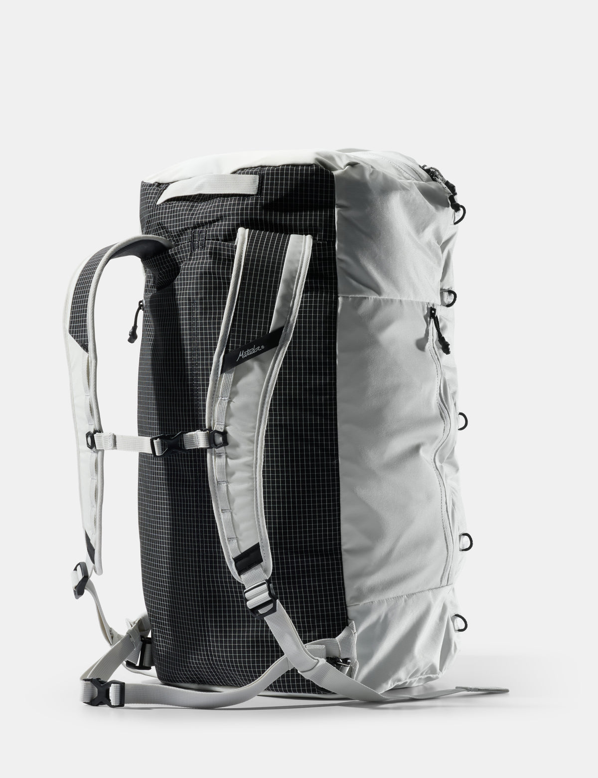 Gray and black backpack on a white background