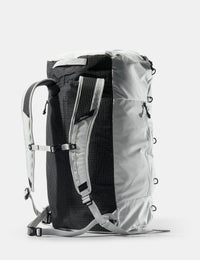 Gray and black backpack on a white background