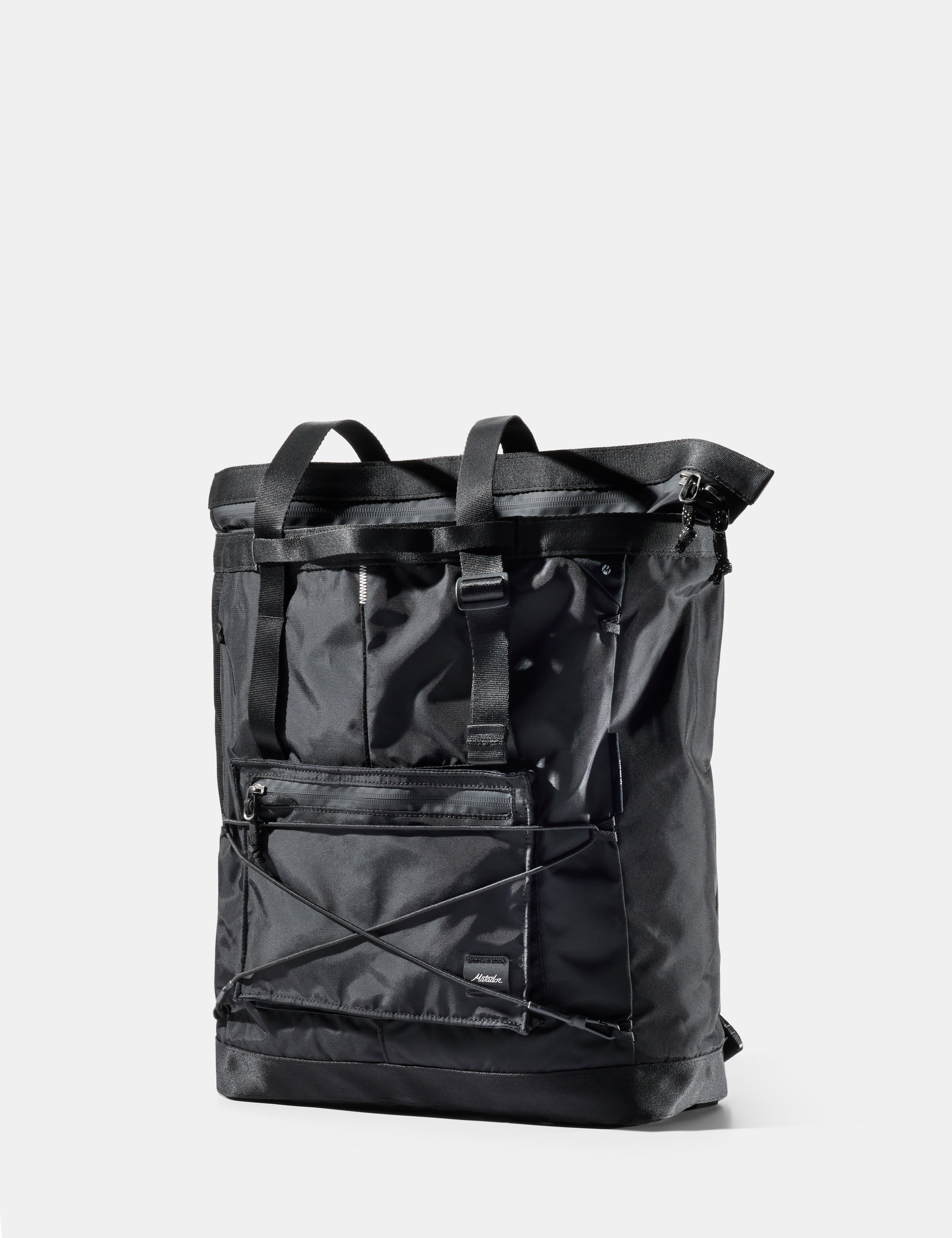 Black tote pack on a white background