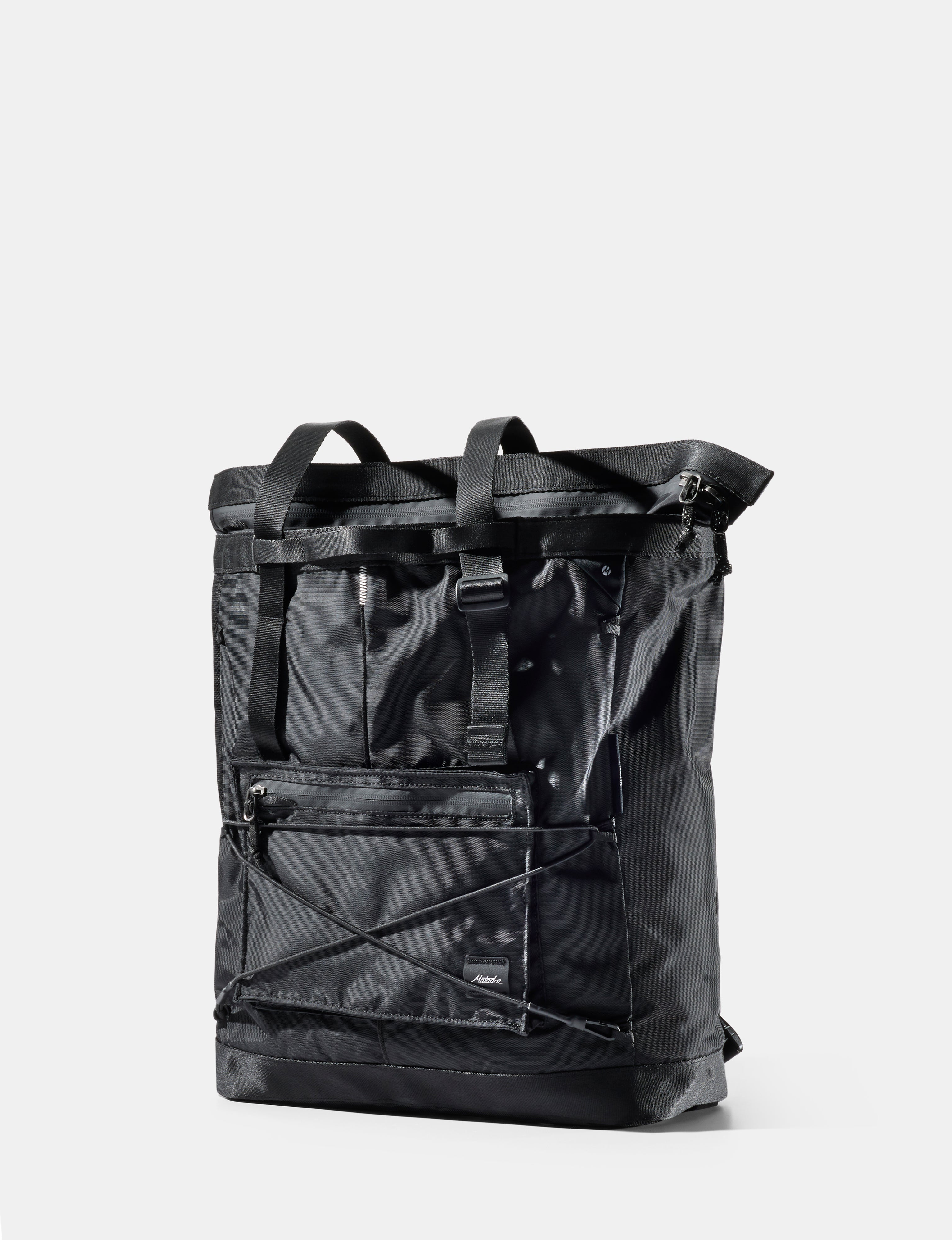 Black tote pack on a white background