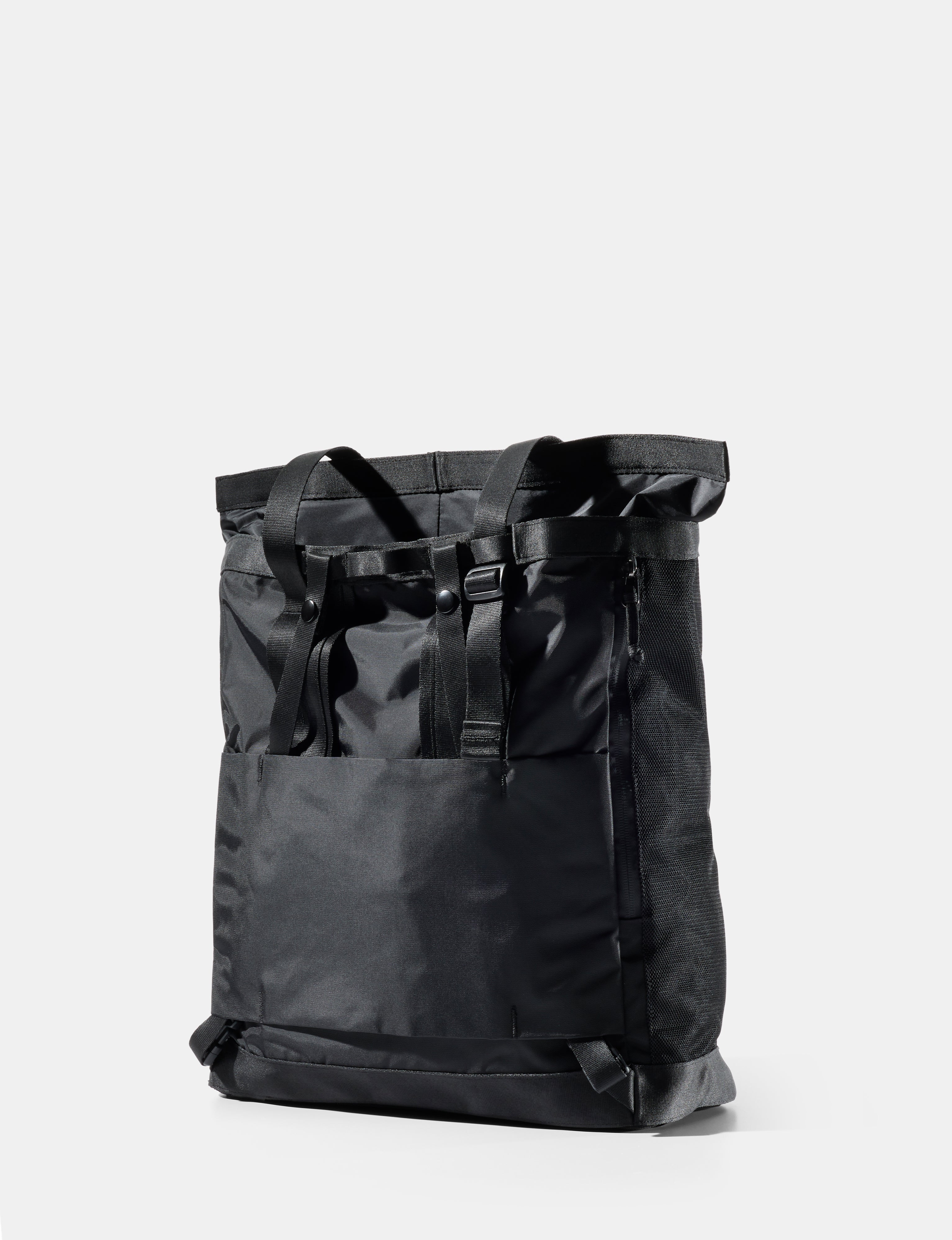 Black tote pack on a white background