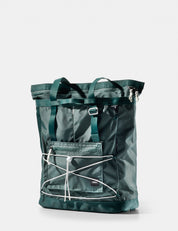 green tote with white detail