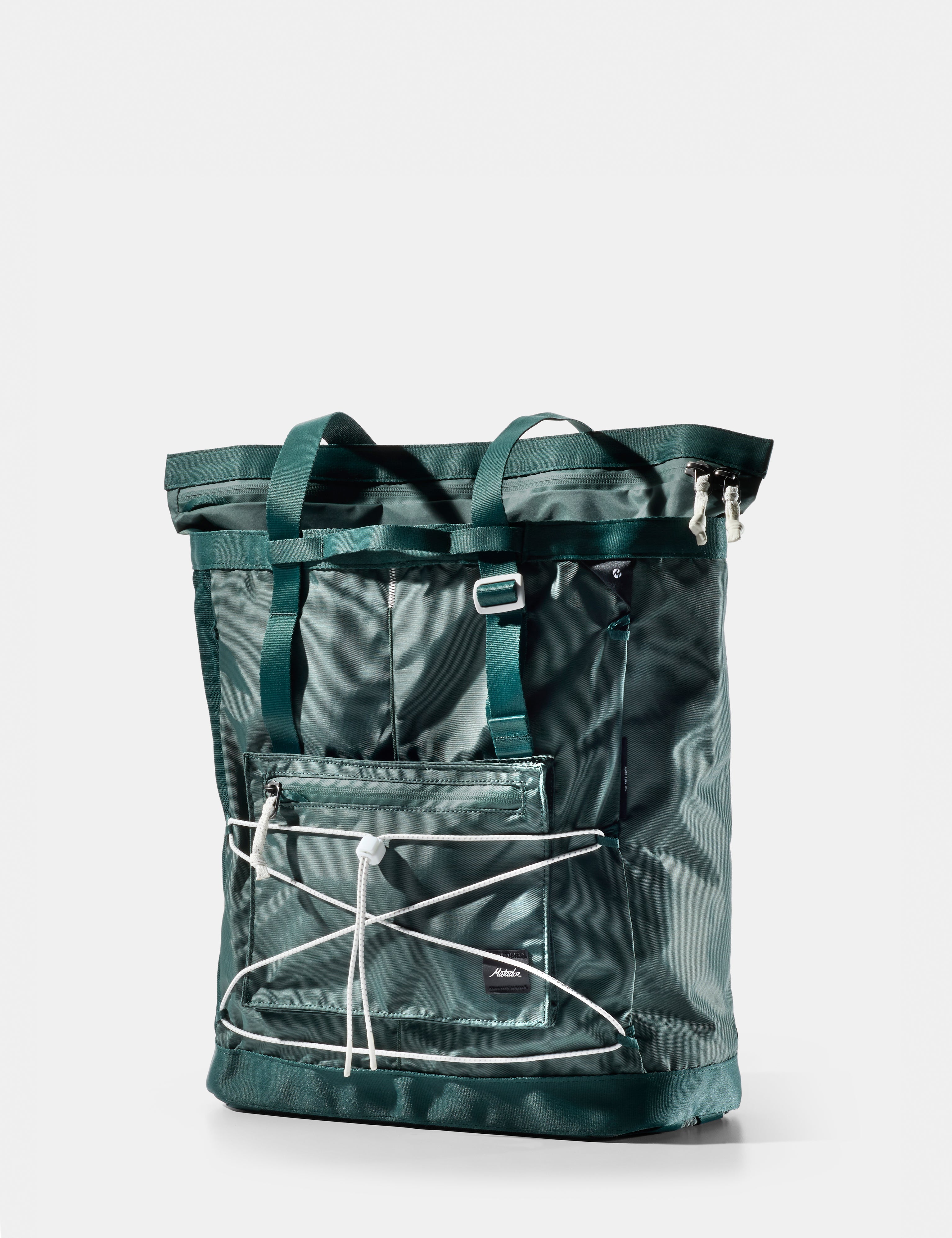 green tote with white detail