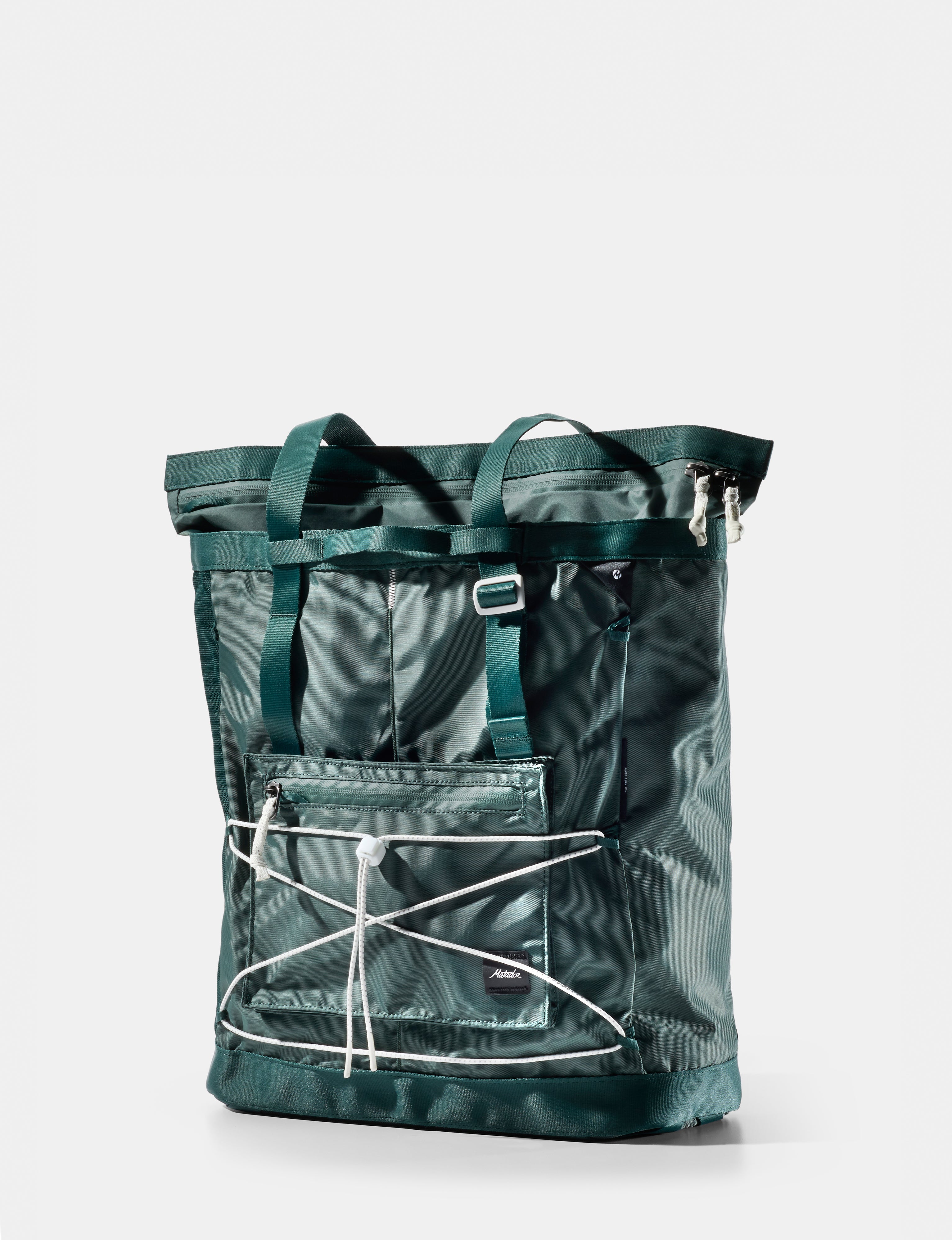 green tote with white detail