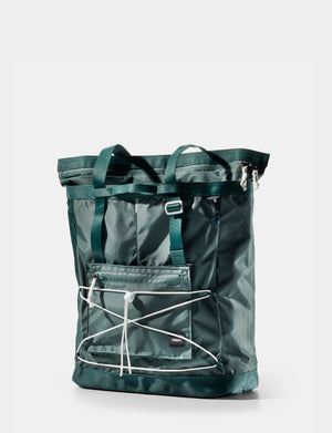green tote with white detail