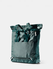Green tote pack on a white background