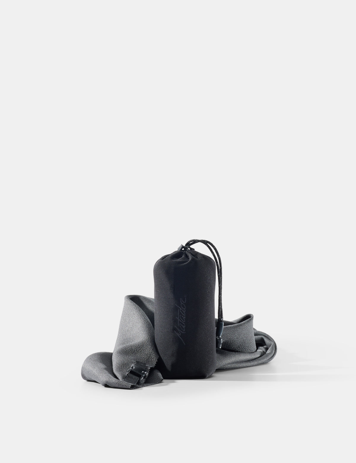 gray towel and pouch on a white background