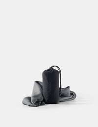gray towel and pouch on a white background