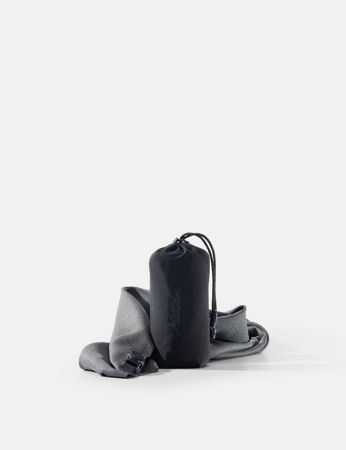 gray towel and pouch on a white background