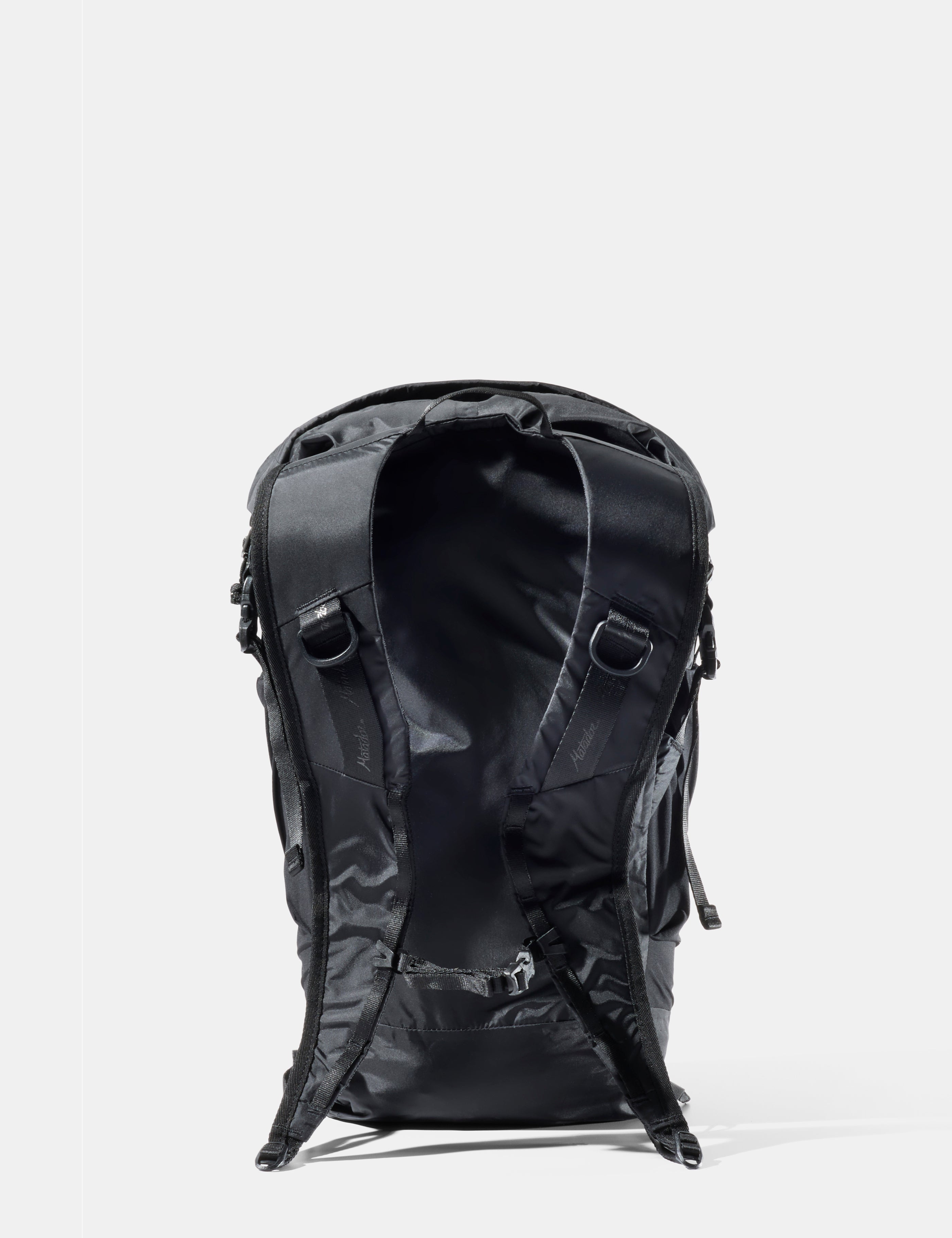 Black backpack on a white background