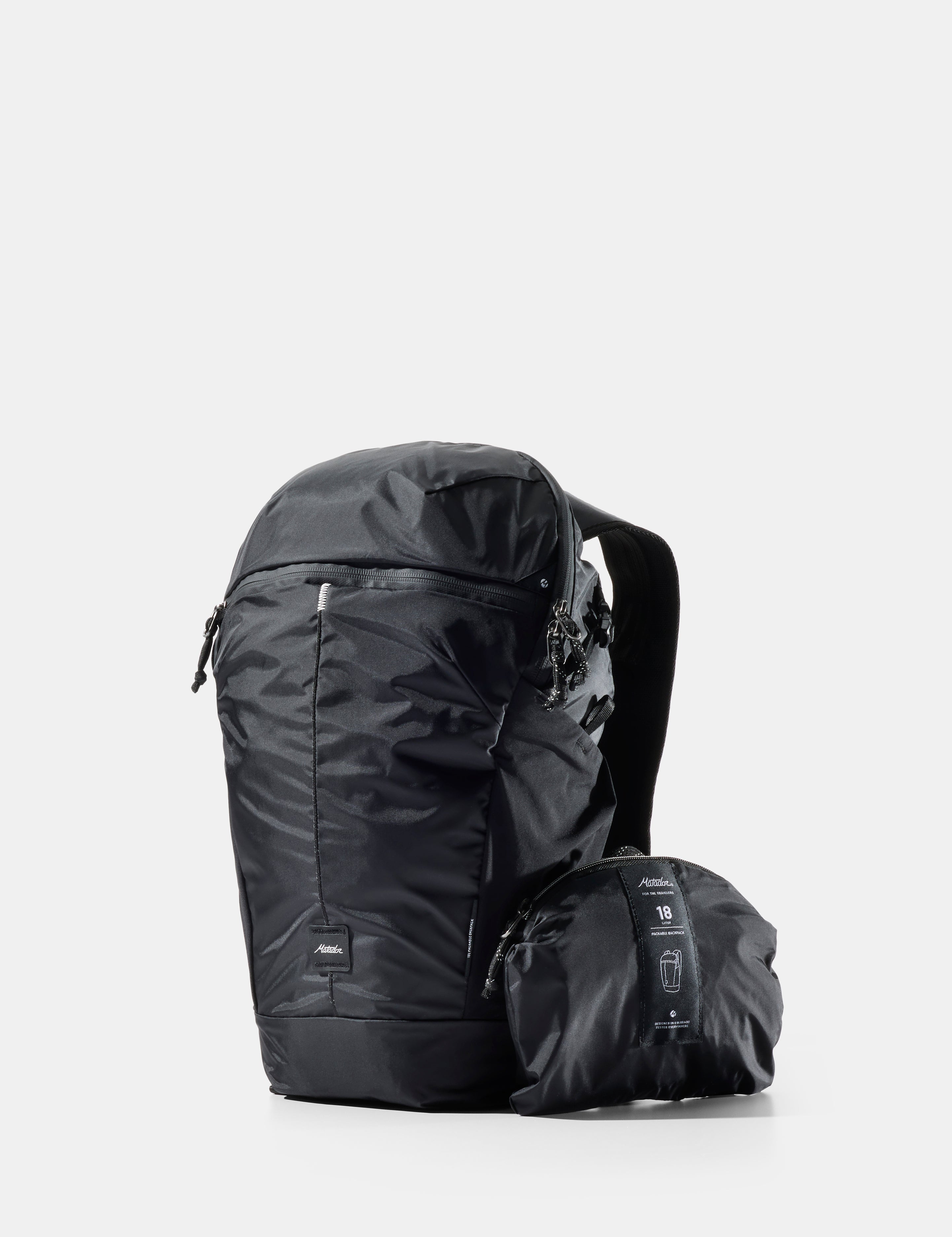 Black backpack on a white background
