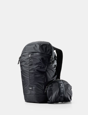 Black backpack on a white background