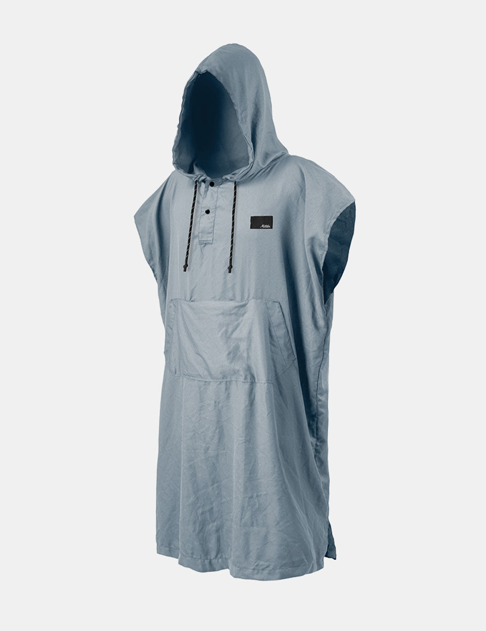 Light blue sleeveless hooded jacket on a white background