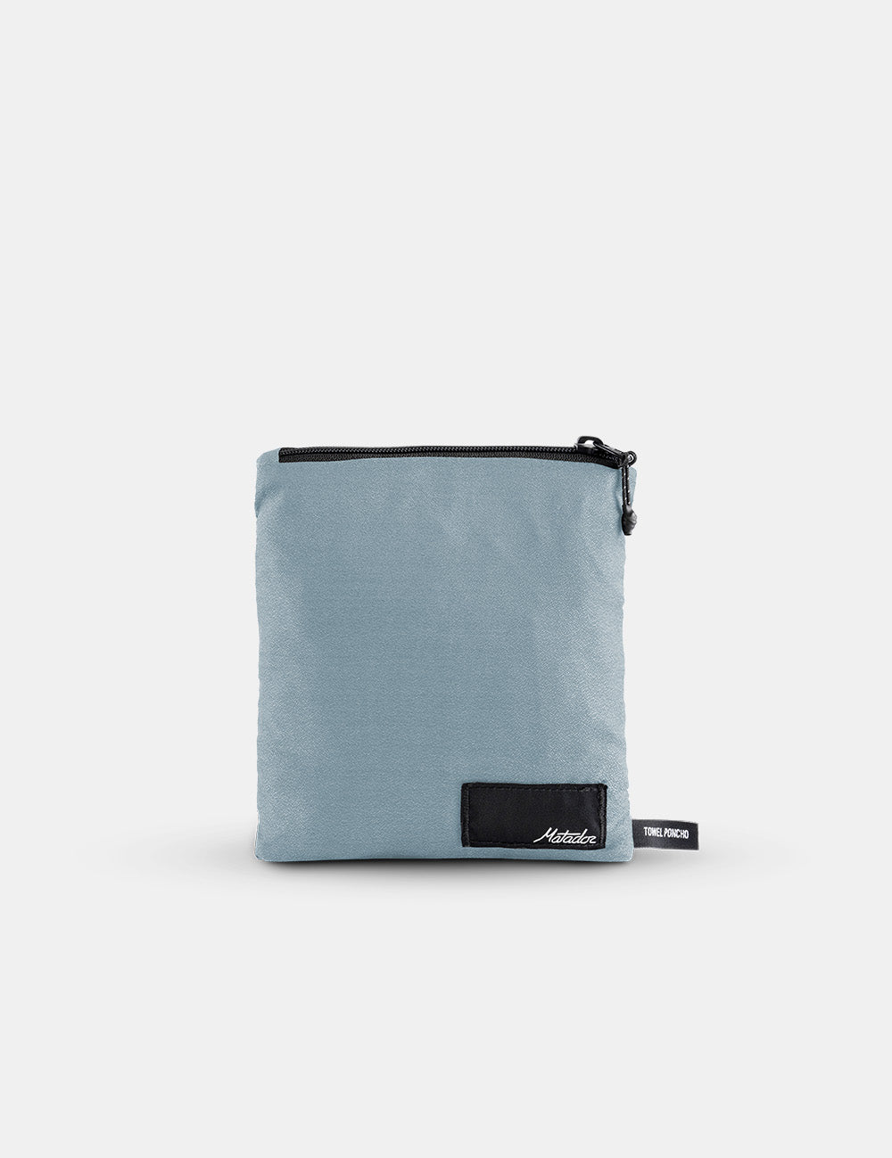 Light blue pouch with a black zipper and visible brand logo on a white background