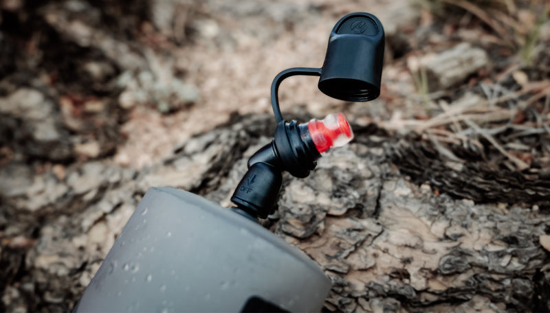 Close up view of water bottle mouth piece