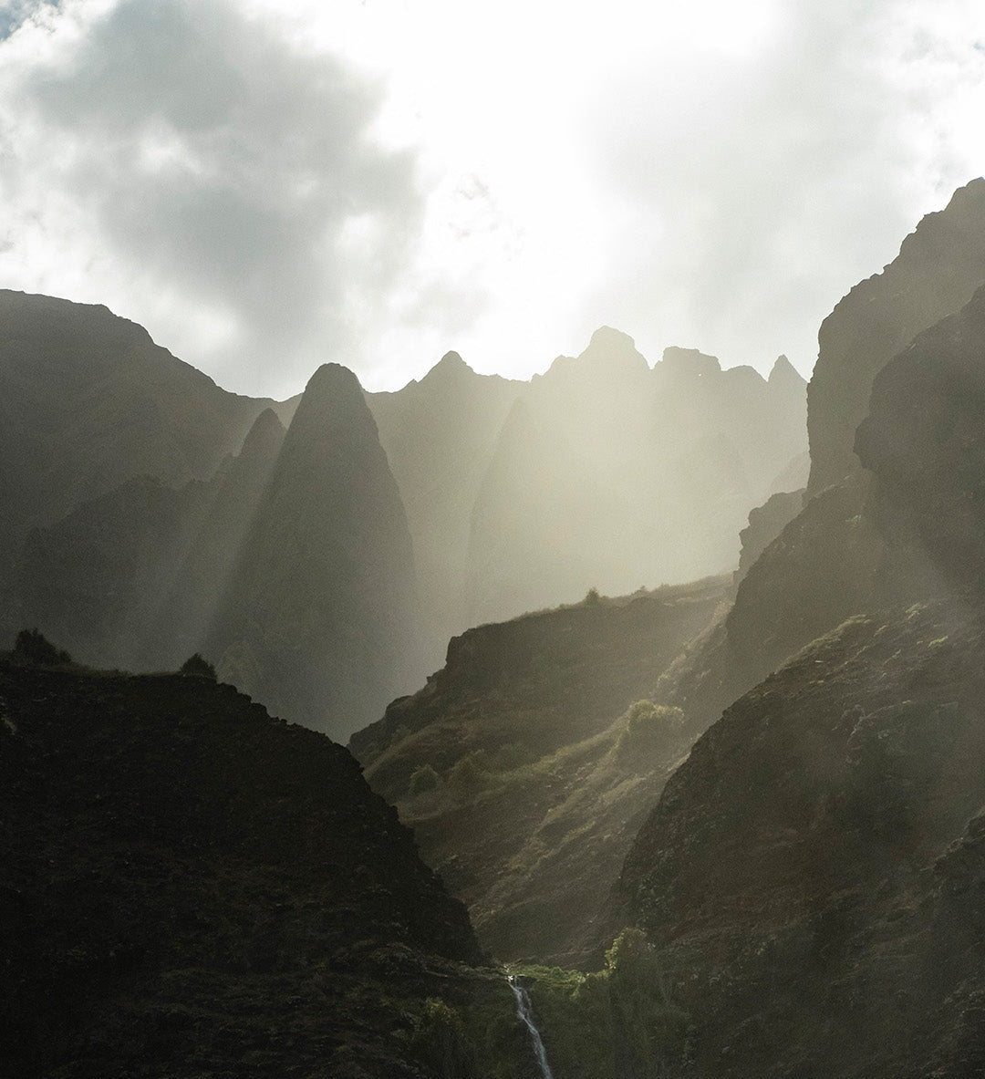 island mountains with a waterfall