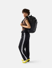 video of woman wearing black backpack