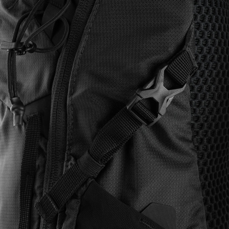 Close up view of backpack buckles