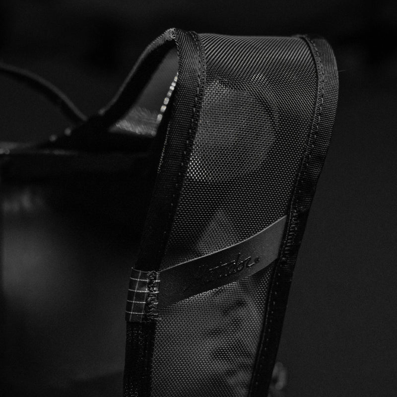 Close up view of backpack strap details