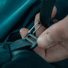 Close up view of carabiner clip
